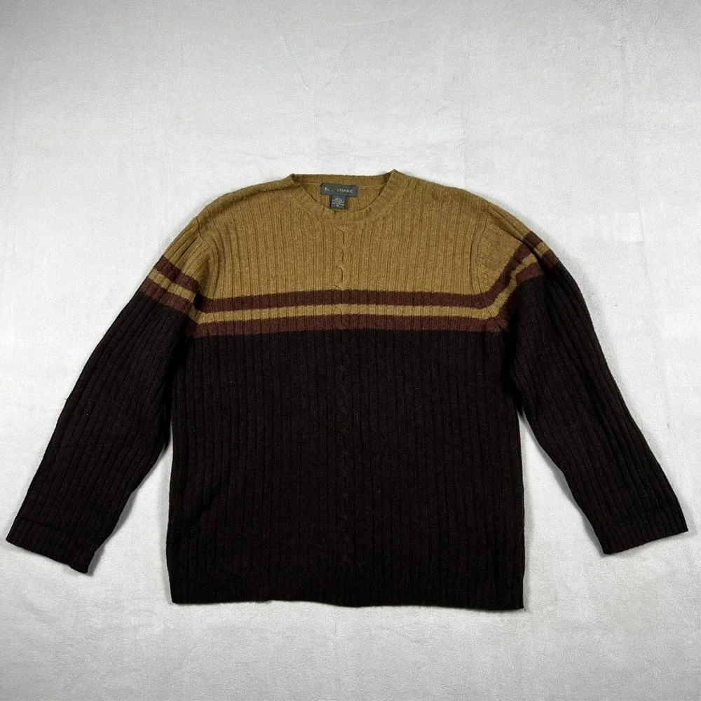 Vintage Banana Republic Lambswool Sweater Mens XL Brown‎ Hong Kong Soft Stretch